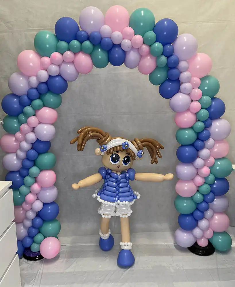 Large Doll-Themed Balloon Arrangement with Arch